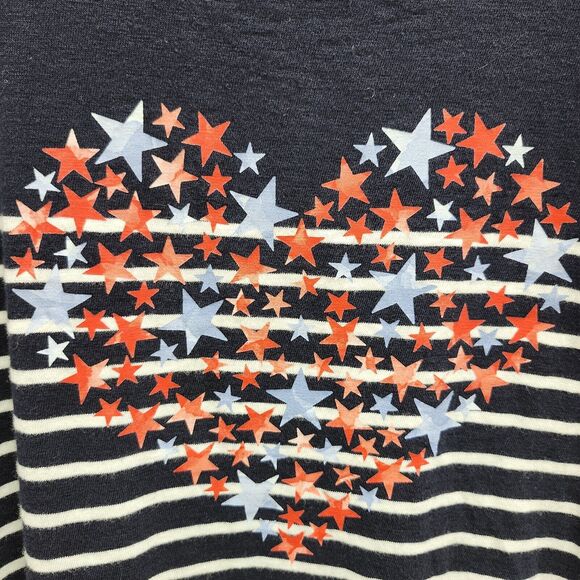 Talbots Womens Plus Short Sleeve Tee Size XL Blue Striped Stars Patriotic Heart - Picture 5 of 9